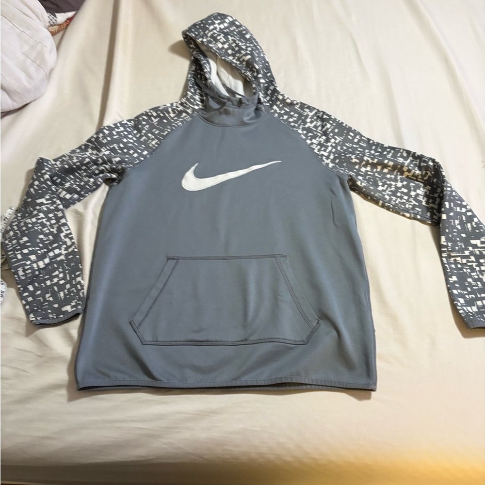 Nike Gray and White Patterned Hoodie Jacket